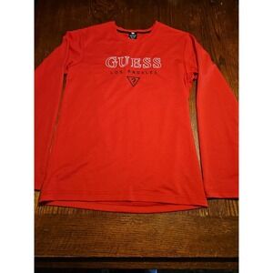 Guess Los Angeles TShirt Long Sleeve Red  Embroidered Womens‎ Med. NWOT (A614)